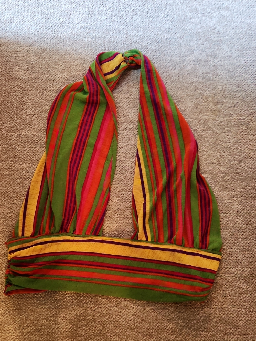 SHEIN Multicolor Striped Halter Scarf Wrap - Green, Red & Yellow